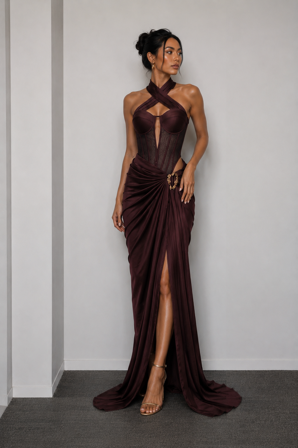 PRE ORDER ONLY - Jana Draped Corset Maxi Chocolate Brown