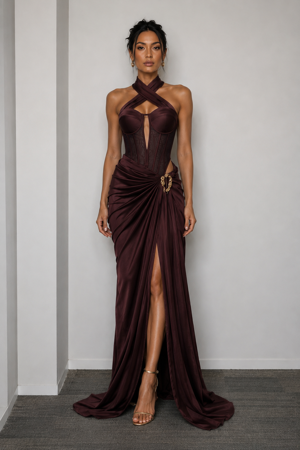 PRE ORDER ONLY - Jana Draped Corset Maxi Chocolate Brown