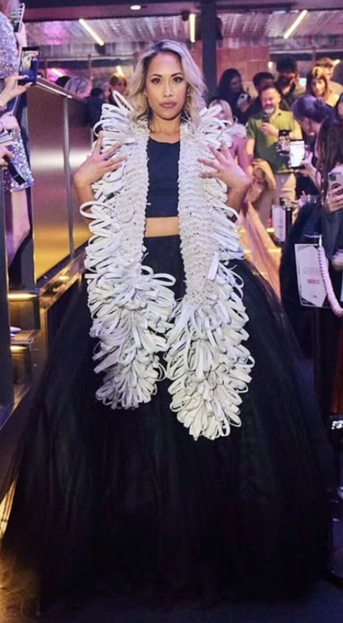 Black Top and Skirt with White loops scalf