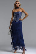 Jeruisha Royal Blue Embellished Tassel Maxi Dress