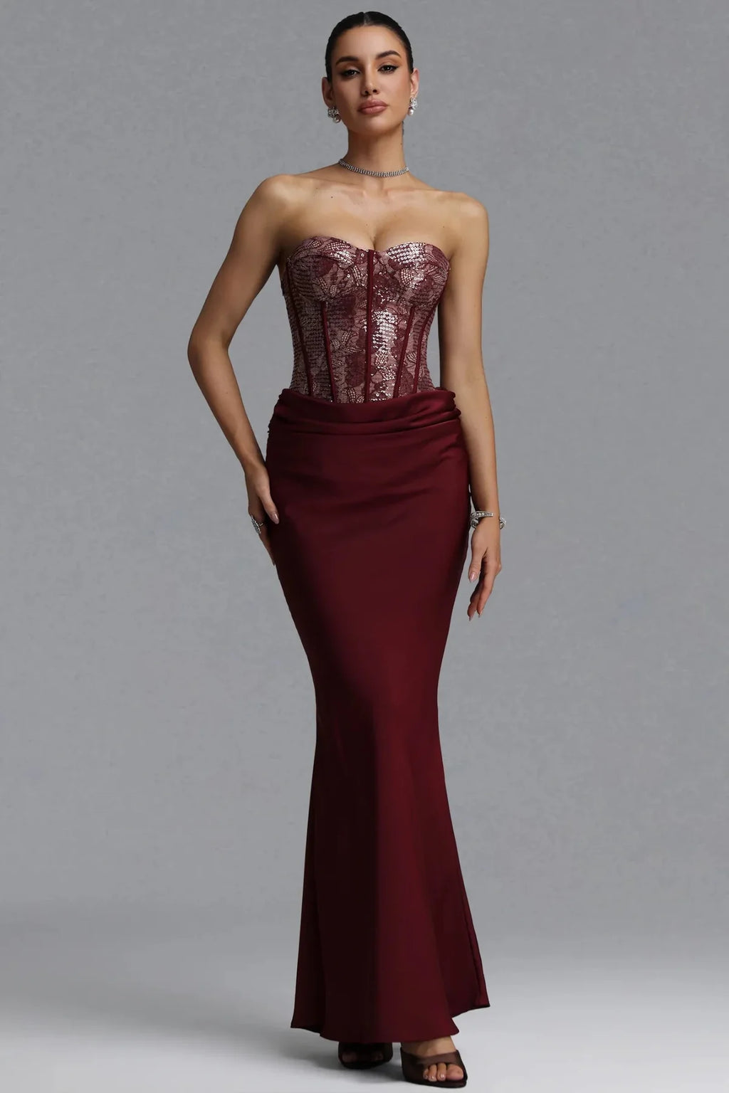 Wren Strapless Sequin Corset Maxi Dress