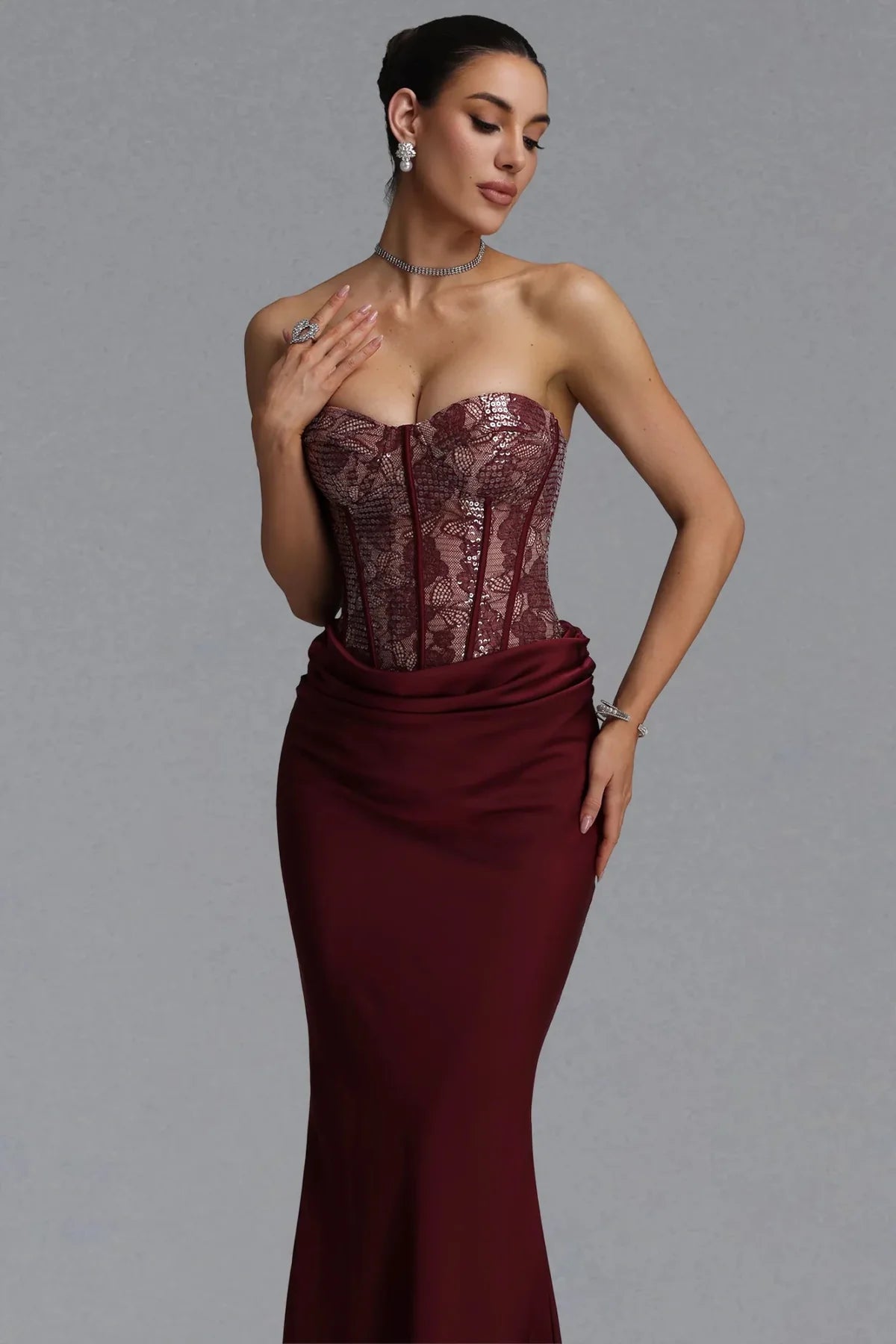 Wren Strapless Sequin Corset Maxi Dress