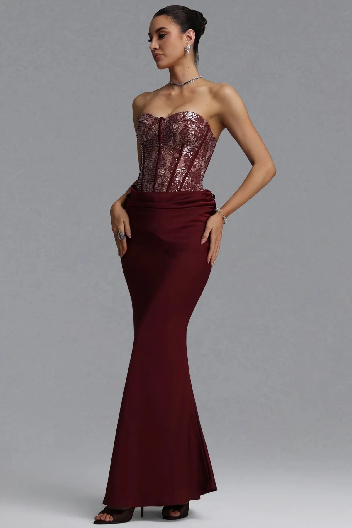 Wren Strapless Sequin Corset Maxi Dress