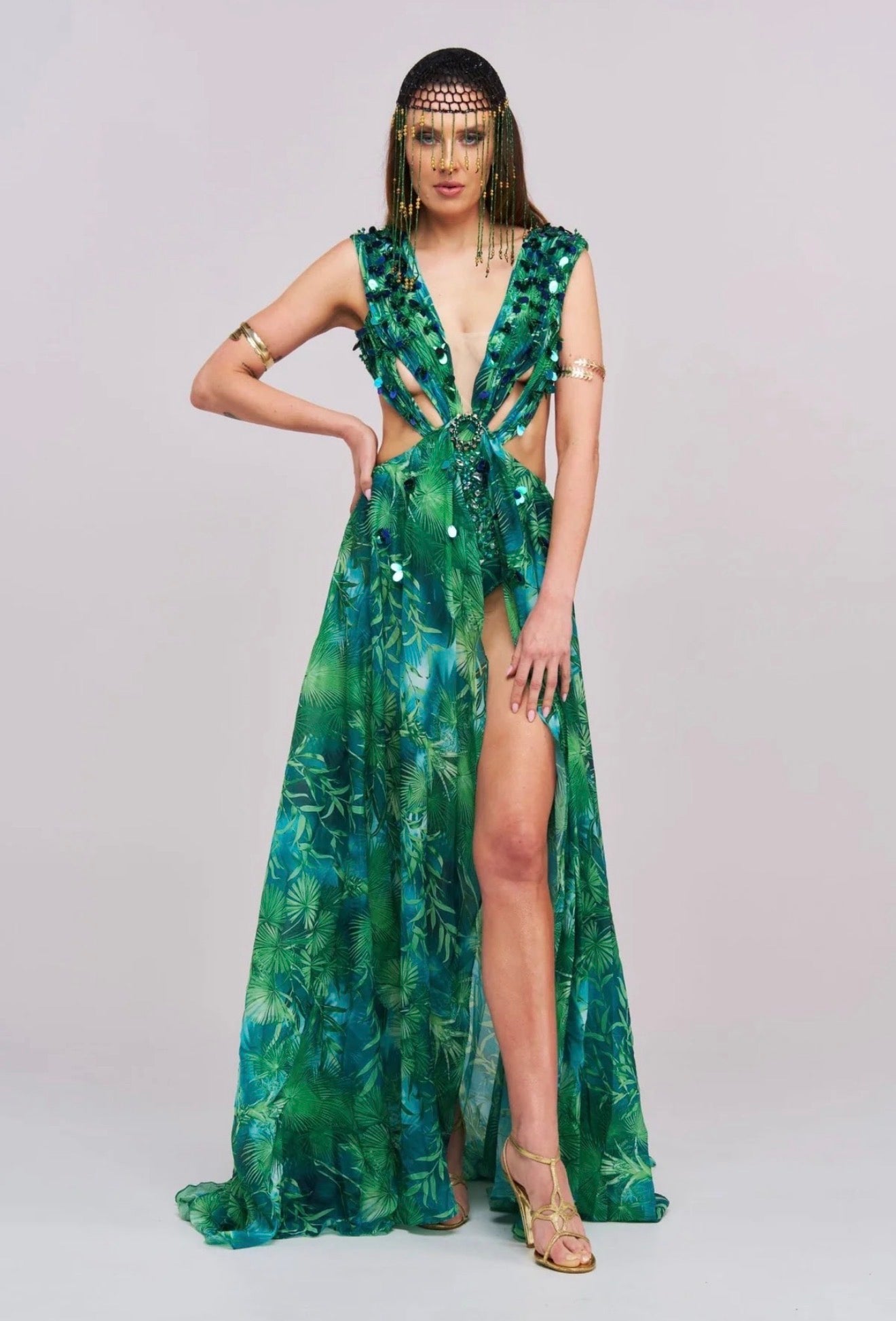 Yolanda Printed Embellished Maxi Dress (J-Lo dupe dress)