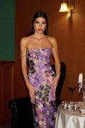 Mariposa Embellished Strapless Midi Dress – Lilac Floral